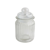 Glass Jar Screw Top (230ML) with ribbed design and airtight lid for storage of spices and snacks.